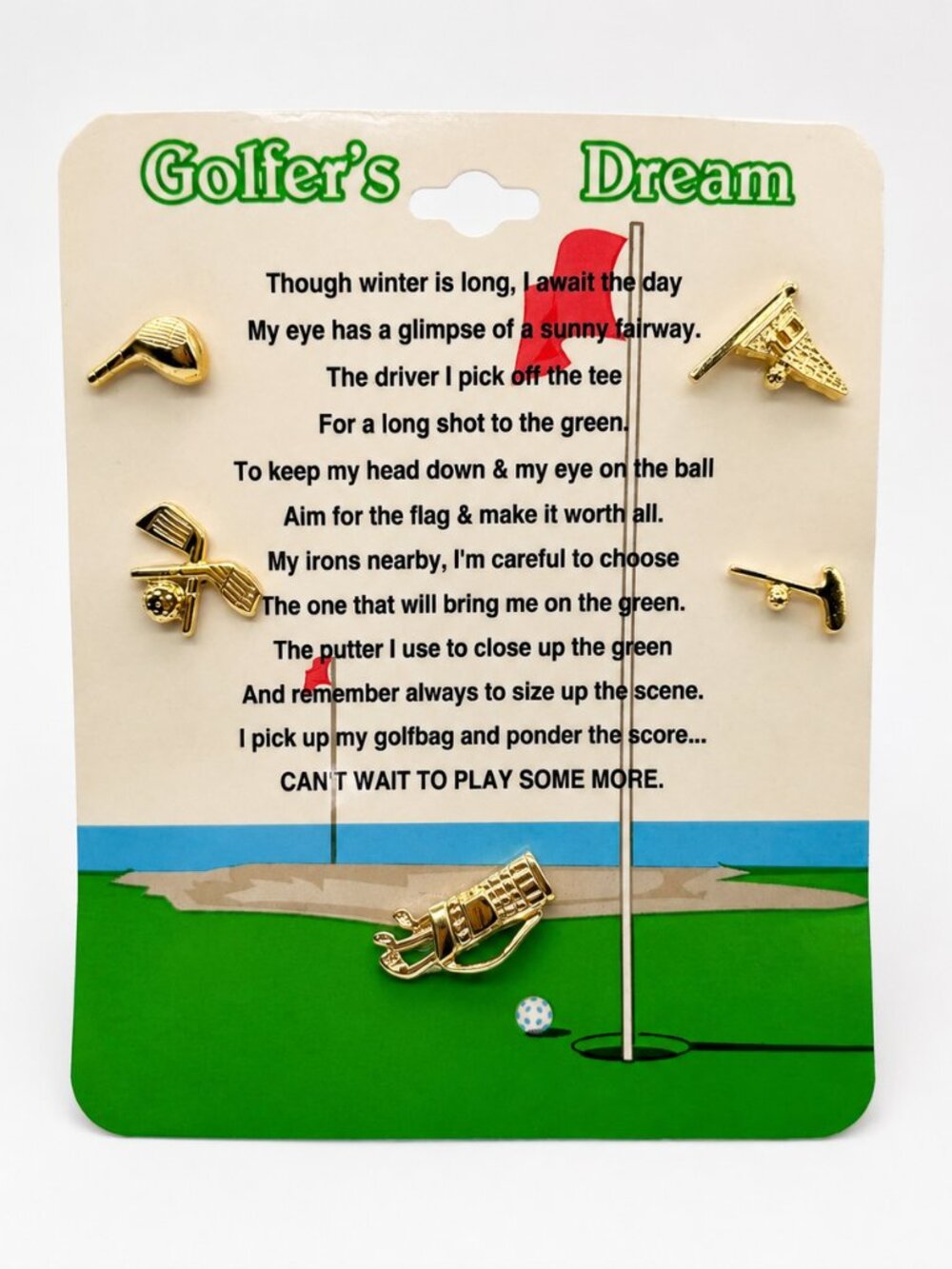 Golfer’s Dream Set of 5 Gold Tone Golf Lapel Pins NWT